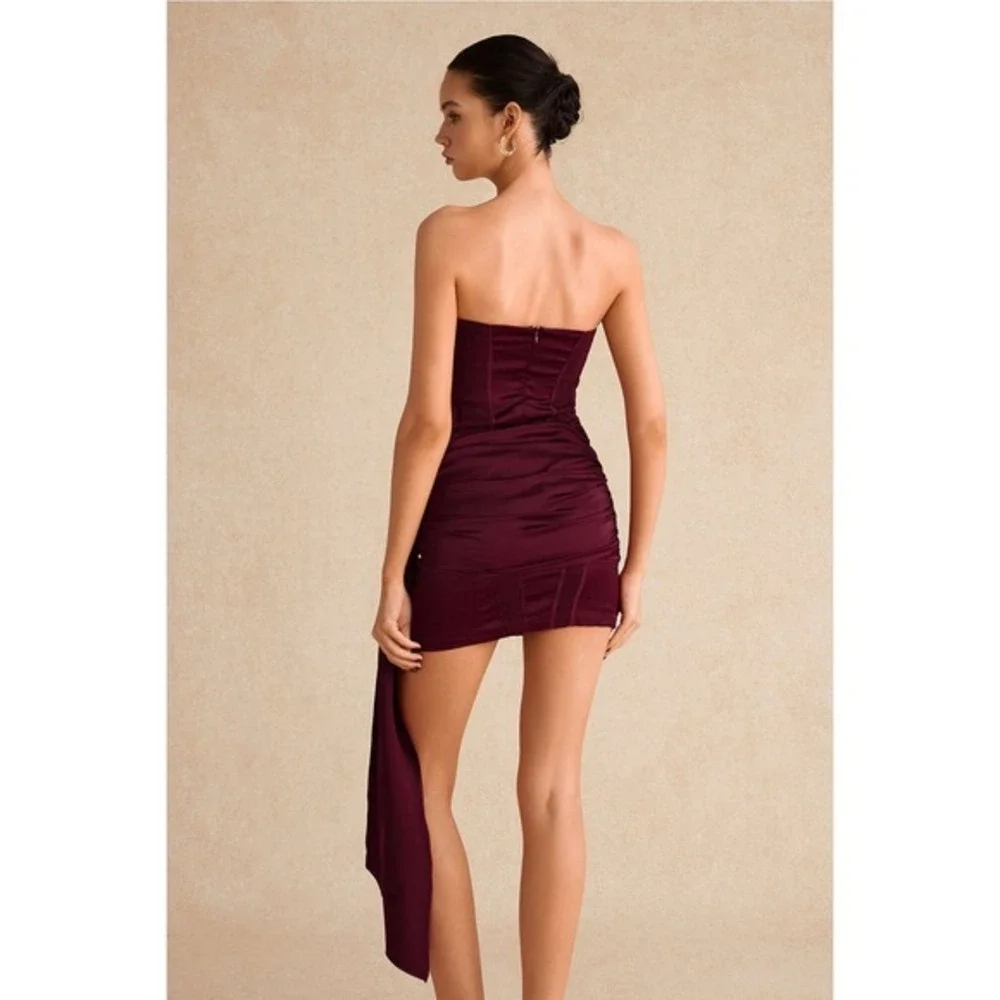 Micas Satin Asymmetrical Sleeveless Mini Dress BURGUNDY size M